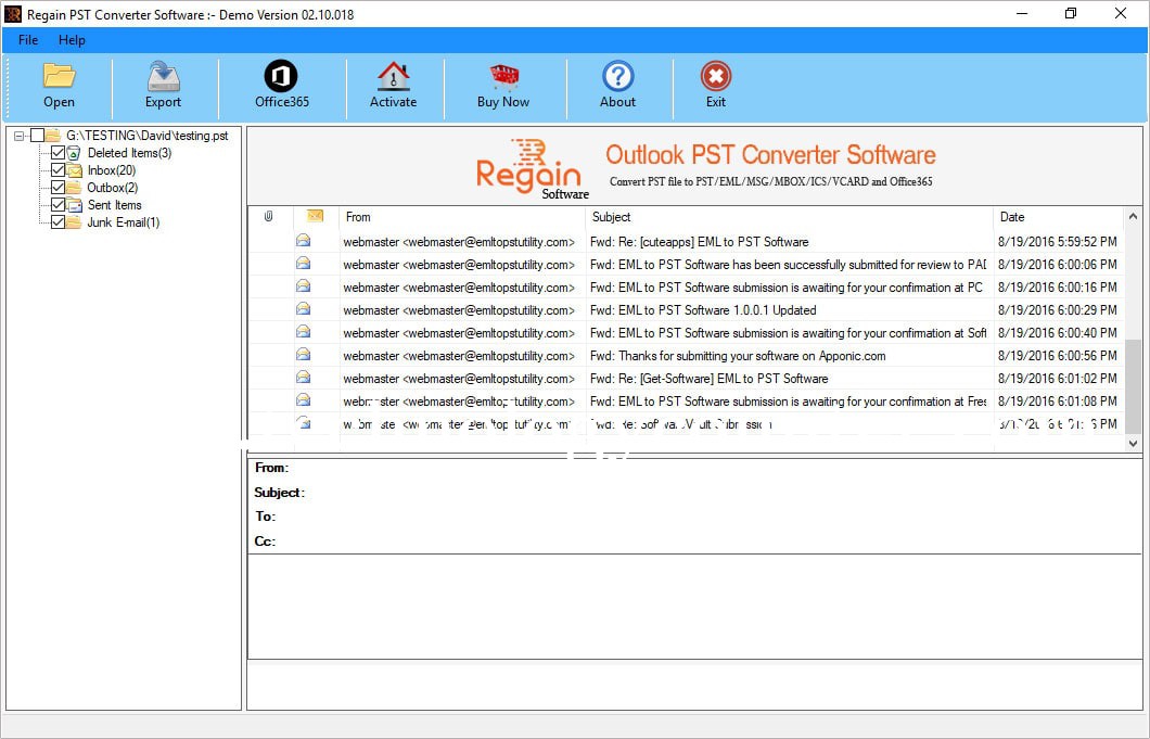 Regain Outlook PST Converter Screenshots